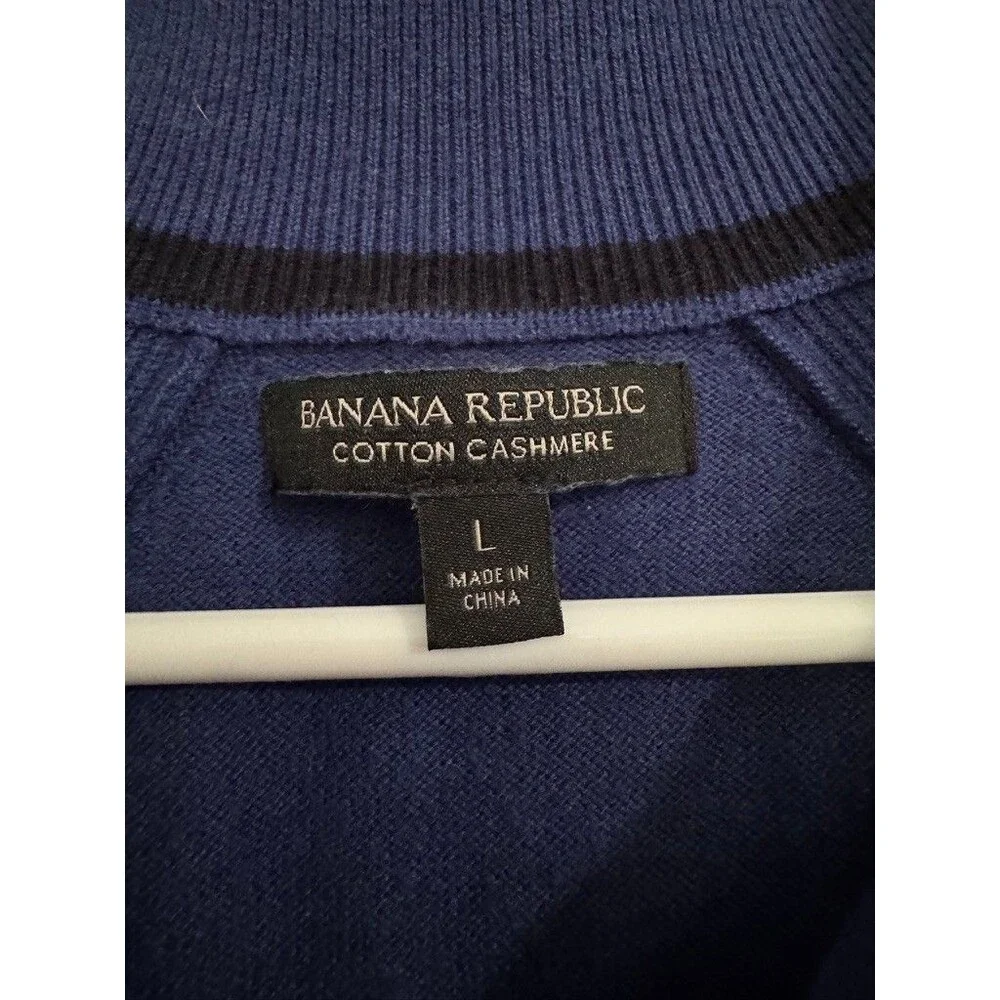 Banana Republic Men's Size LARGE Blue Cotton Cashmere Knit Quarter Zip Sweater